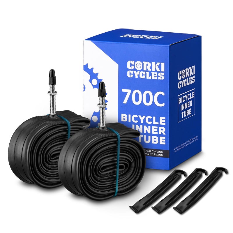 Corki Cycles 700c Bike Tire Inner Tubes 700 x 35c 37c 38c 40c 42c 43c Presta Valve 48mm, Heavy Duty 28 Inch Bicycle Tube for Road Gravel Fixie Hybrid 2 Pack - Image 1